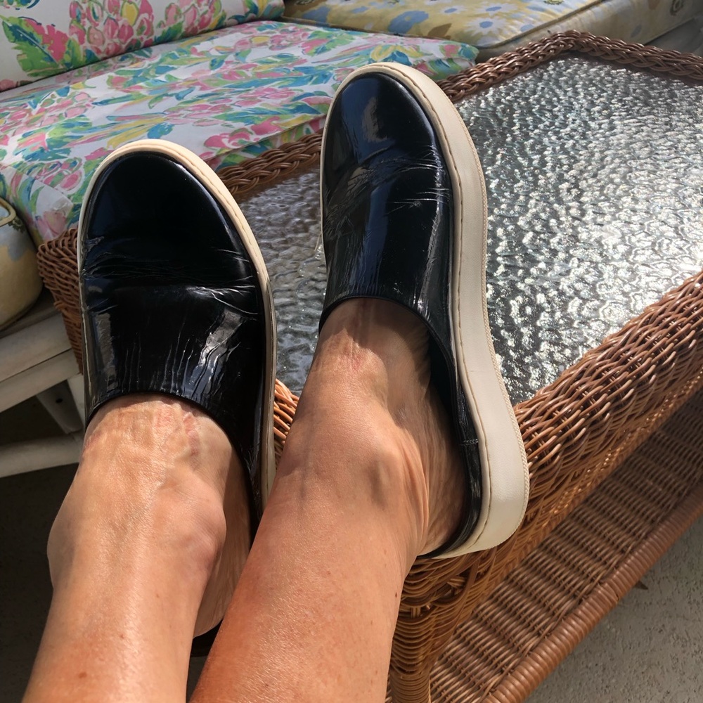 Free People Wynwood Patent Leather Mule Sneakers Black Slip On Shoe EU 38 US 7.5